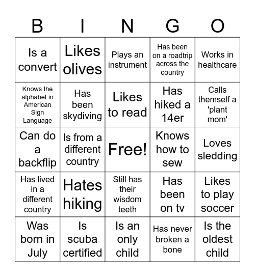 Find Someone Who Bingo Card