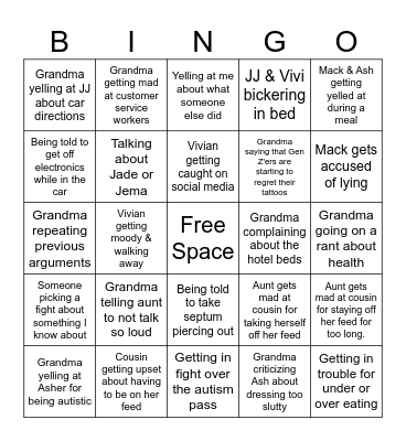 Dysfunctional Family Bingo Card
