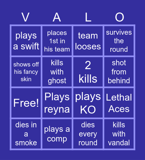 Valorant Bingo Card