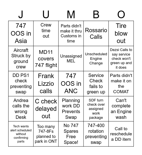 Jumbo Bingo Card