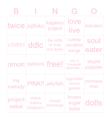 mila bingo ( 〃▽〃) Bingo Card