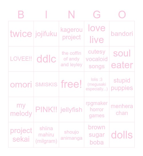 mila bingo ( 〃▽〃) Bingo Card