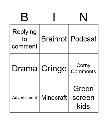 Shorts Bingo Card