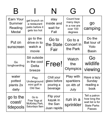 Summer in Sacramento Bingo! Bingo Card