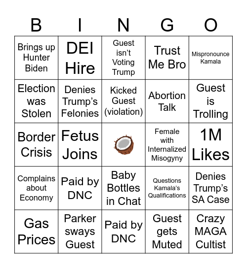 Parker Debate Bingo Card