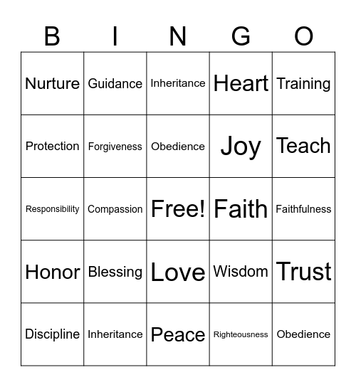 Children & The Bible Bingo Card