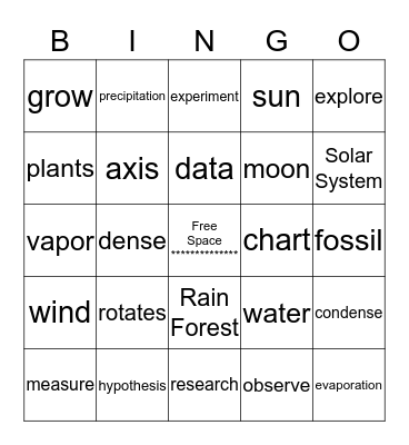 Science Fair Bingo Card