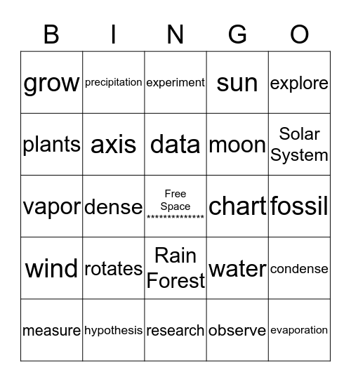Science Fair Bingo Card