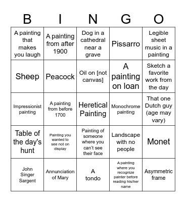 Art Museum Bingo Card