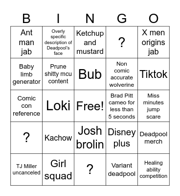 Deadpool Bingo Card