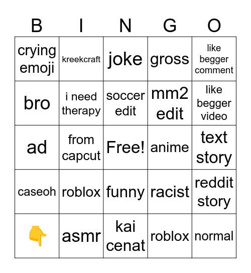 brainrot Bingo Card