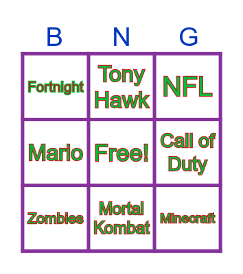 Video Games Bingo Card