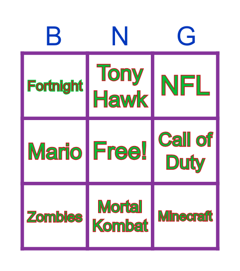 Video Games Bingo Card