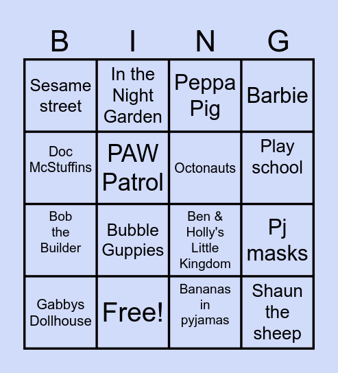 TV SHOWS Bingo Card