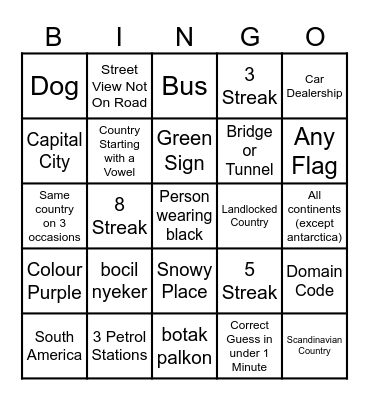 Geoguessr Bingo Card