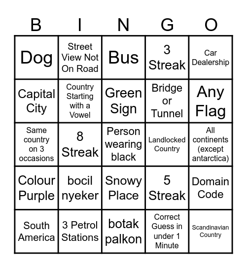 Geoguessr Bingo Card