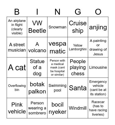 Street View Bingo Card