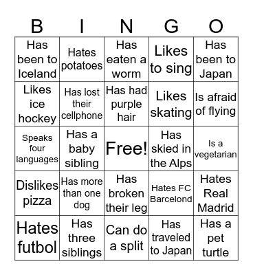 Getting to Know You Bingo Card