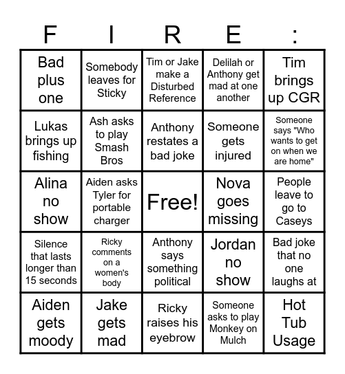 Fire Bingo!!! Bingo Card