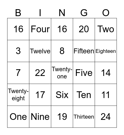 Number Bingo Card