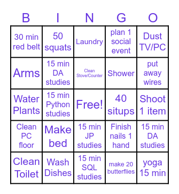 Chores Bingo Card