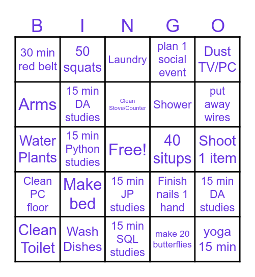 Chores Bingo Card