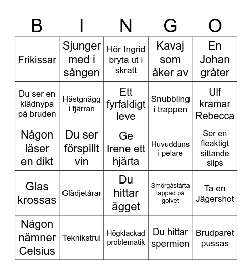 Bröllopsbingo Card