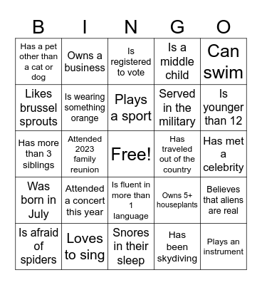 Foster- Carter Family Reunion Bingo Card