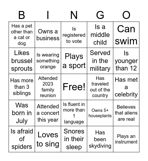 Foster- Carter Family Reunion Bingo Card