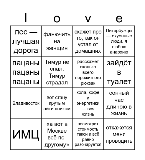 lover 🥐 Bingo Card