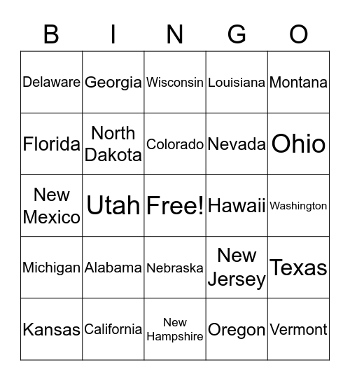 U.S.A. Bingo  Card Bingo Card