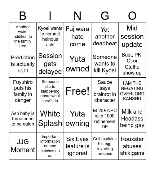 Mr. Sud's Heian Era Bingo Card