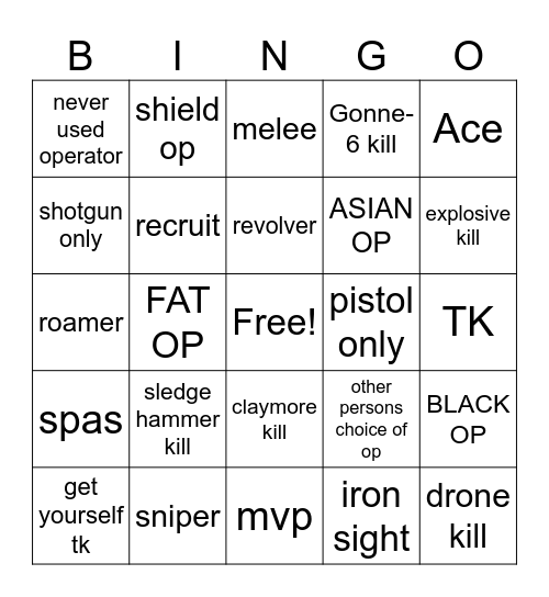 R6 BINGO Card