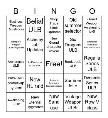 GBF Summer 2024 Bingo Card