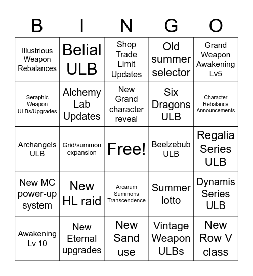 GBF Summer 2024 Bingo Card