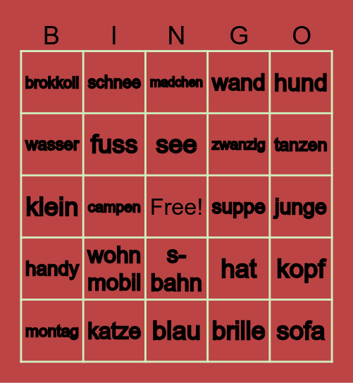 deutsch lernen Bingo Card