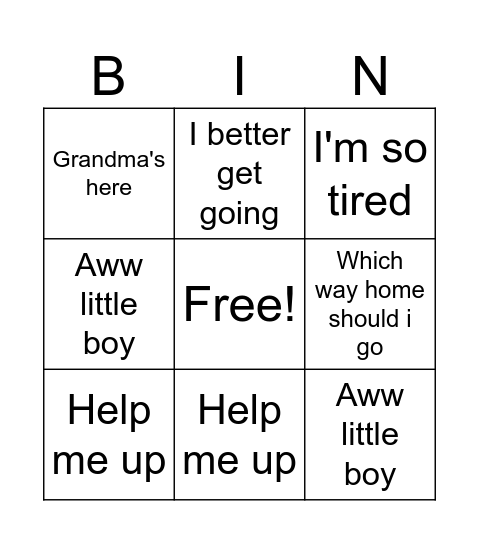 Seans muns coming over bingo Card