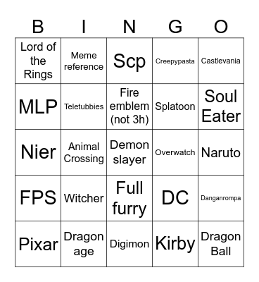 Närcon cosplay 3 Bingo Card