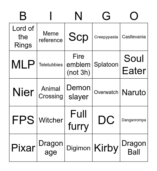 Närcon cosplay 3 Bingo Card