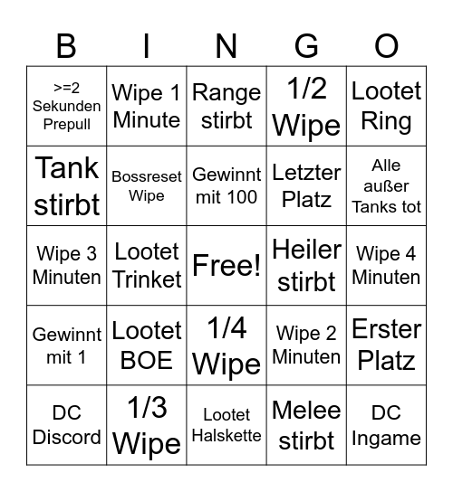 DF Raid Bingo Card