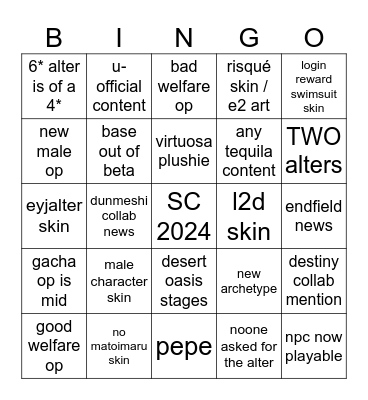 arknights CN livestream bingo Card