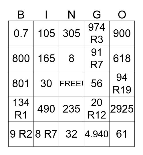 Division Review Bingo Card