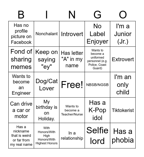 Get to know Me Bingo Card