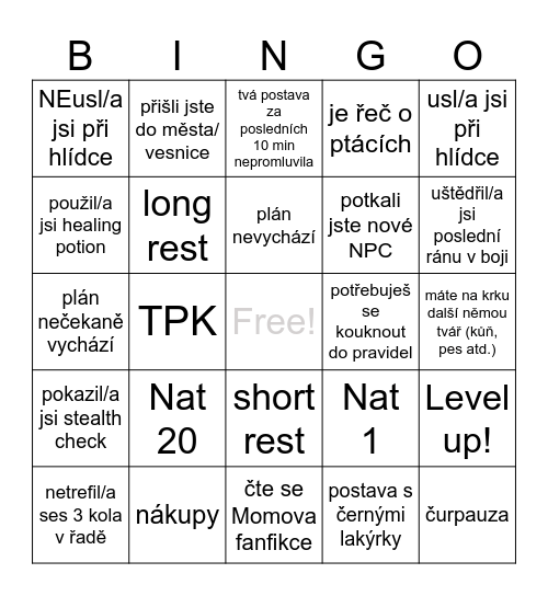 DND bingo cz Bingo Card