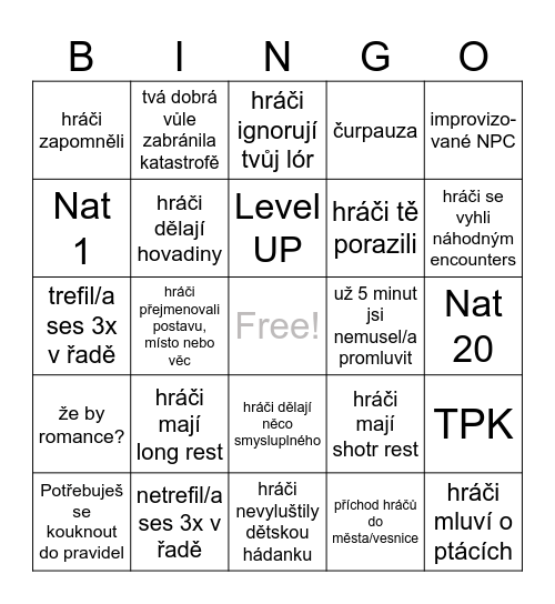 DND DM CZ Bingo Card