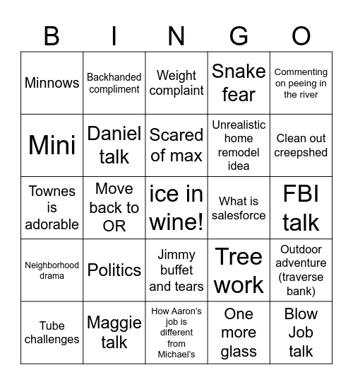 Welcome, Wine Moms! Bingo Card