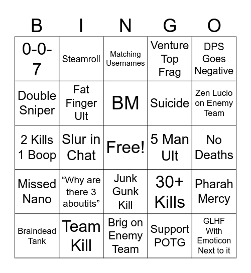 Overwatch Bingo Card