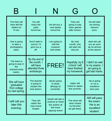 FUTURE TENSE BINGO Card
