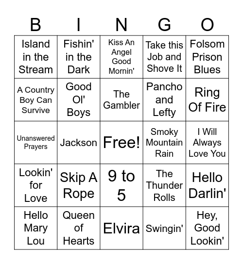 Country Music Bingo Card