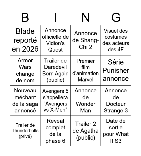 Prédictions SDCC 2024 Bingo Card